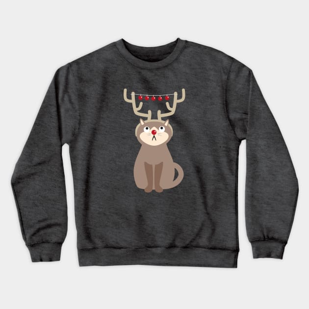 Antler Cat with Shiny Christmas Balls Crewneck Sweatshirt by propellerhead